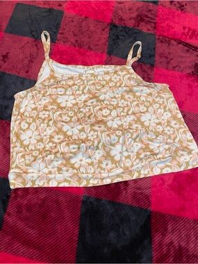 Floral Print Spaghetti Strap Tank Top - White & Tan